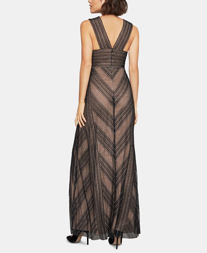 bcbgmaxazria layered tulle & mesh sleeveless corset gown