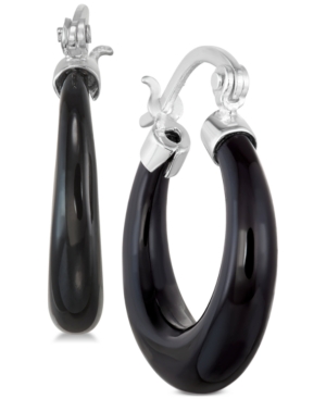 image of Onyx (20mm) Hoop Earrings in Sterling Silver