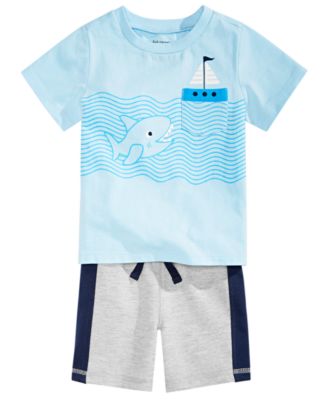 First Impressions Baby Boys Shark-Print T-Shirt & Colorblocked Shorts, Created for Macy's	