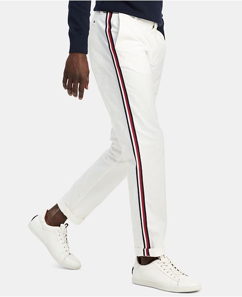 Tommy Hilfiger Men S Custom Fit Stretch Signature Stripe Chinos