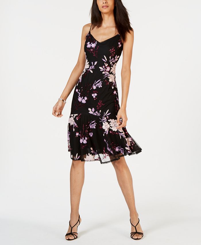 Adrianna Papell Floral Sequin Sheath Dress - Macy's