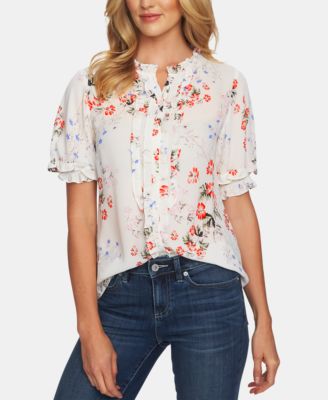 CeCe - Floral-Print Ruffled Top