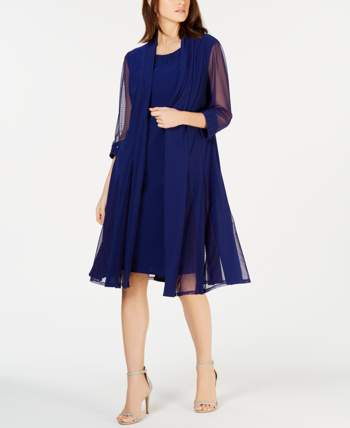 Embellished Dress & Duster Jacket - Navy