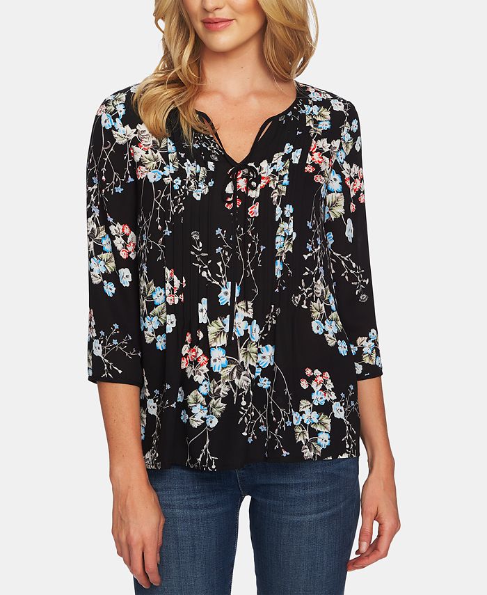 CeCe Floral-Print Pleated Top - Macy's