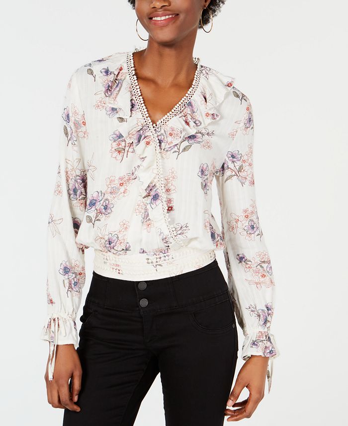 American Rag Juniors Tie Back Lace Blouse Black Size Large main image 0