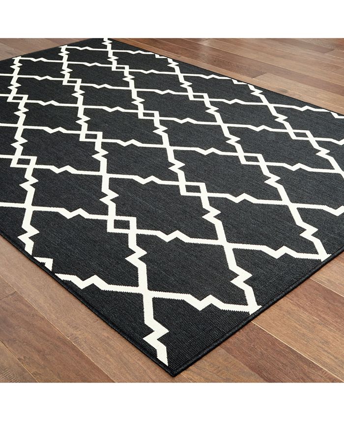 Oriental Weavers Marina 7763K Black/Ivory 1'9" x 3'9" Indoor/Outdoor