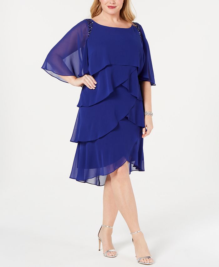 SL Fashions Plus Size Embellished Tiered Capelet Dress - Macy's