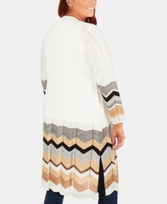 Plus Size Chevron-Striped Duster Cardigan