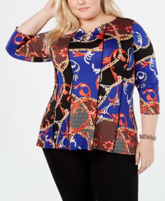 NY Collection Plus Petite Plus Size Printed High Low Top
