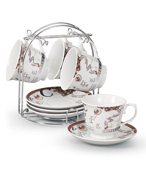 set of 4 coffee cups on metal stand