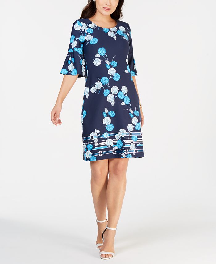 Charter Club Petite Printed Bell-Sleeve Dress, Created for Macy's - Macy's