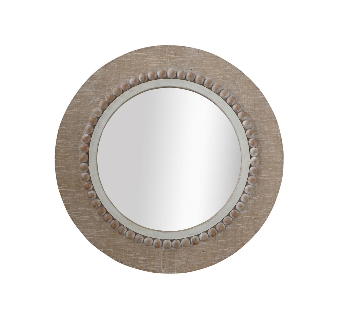 Round Wood Framed Wall Mirror, Natural - Brown