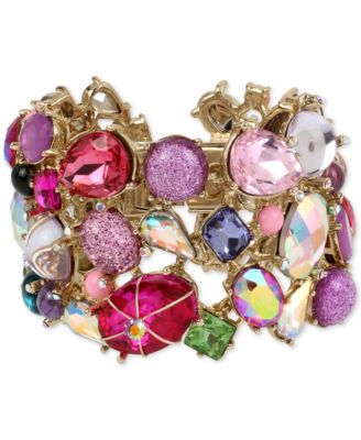 Betsey Johnson Gold-Tone Multi-Stone Statement Bangle Bracelet - Macy's