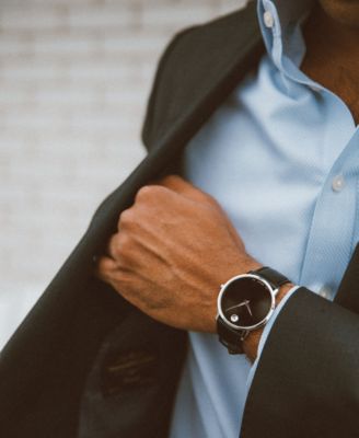 Men's Swiss Museum Classic Black Leather Strap Watch 40mm