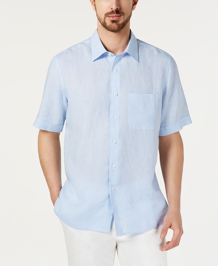 Tasso Elba Men's Cross-Dye Short Sleeve Linen Shirt, Created for Macy's ...