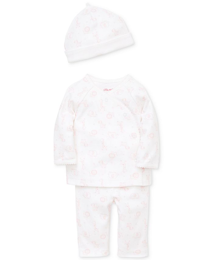 Little Me Baby Girls 3-Pc. Printed Cotton Cardigan, Pants & Hat Set ...