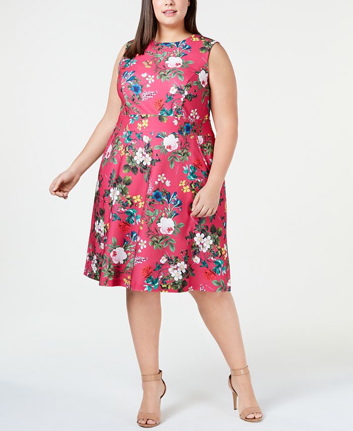 Calvin Klein Plus Size Floral-Print A-Line Dress & Reviews - Dresses ...