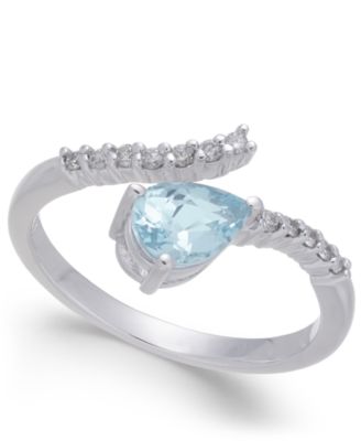 Macy's Aquamarine (3/4 Ct. T.w.) & Diamond (1/8 Ct. T.w.) Ring In 14k ...