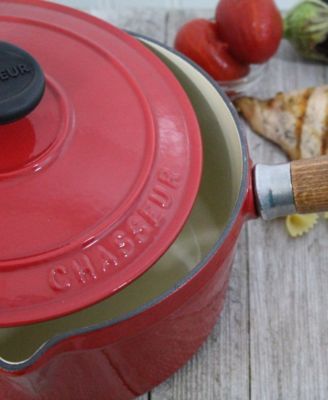 French Enameled Cast Iron 2.5 Qt. Saucepan, Lid & Wood Handle