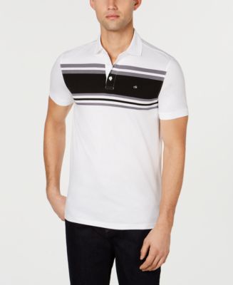 Calvin Klein Men's Liquid Cotton Slim-Fit Stripe Polo Shirt - White Size XS