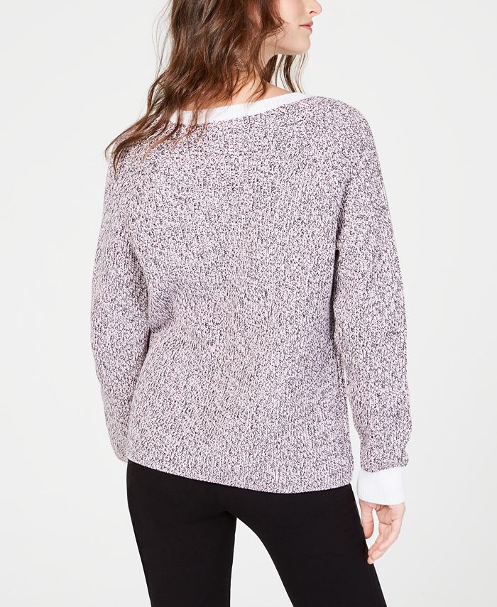 INC International Concepts I.N.C. Petite Cotton Marled Pullover Sweater ...