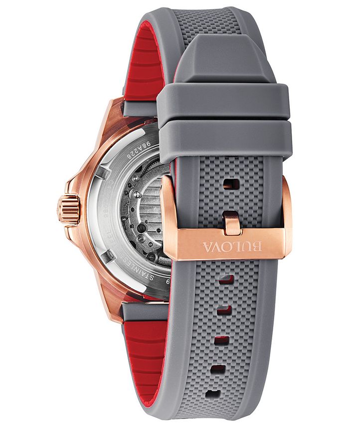 Bulova Men's Automatic Marine Star Gray Silicone Strap Watch 45mm Macy's