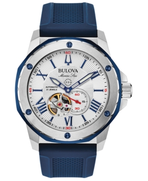 Bulova Men's Automatic Marine Star Blue Silicone Strap Watch 45mm
