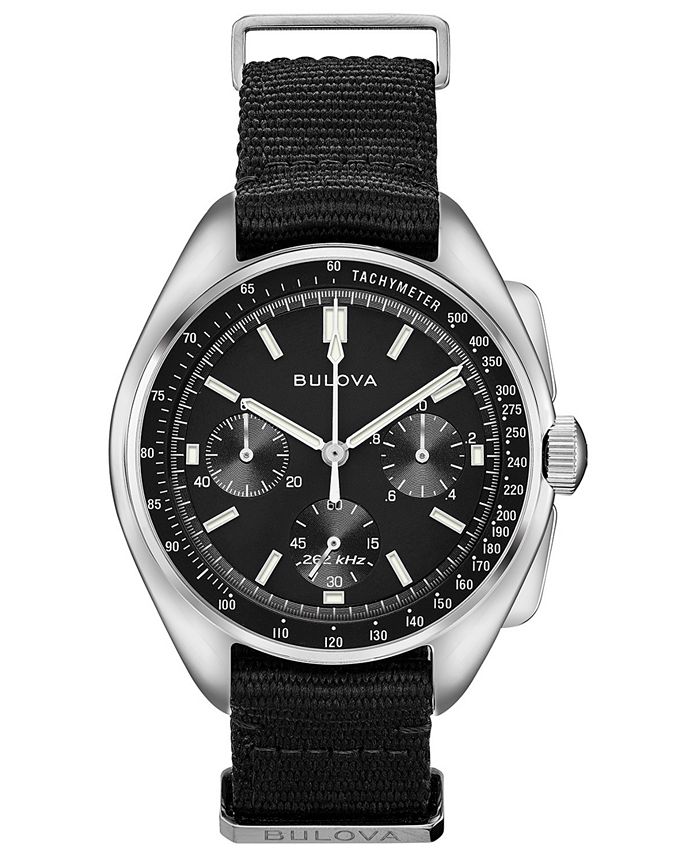 Bulova - Men's Chronograph Lunar Pilot Archive Series Black Polyester Strap Watch 45mm