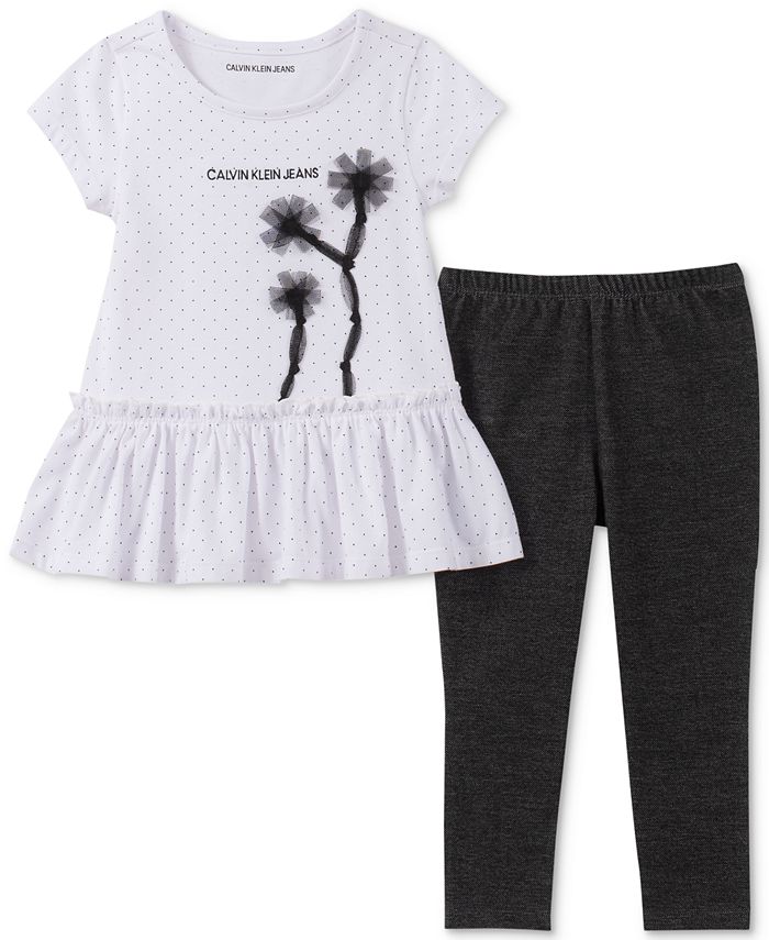 Calvin Klein Little Girls 2-Pc. Dot-Print Peplum Tunic & Leggings Set ...
