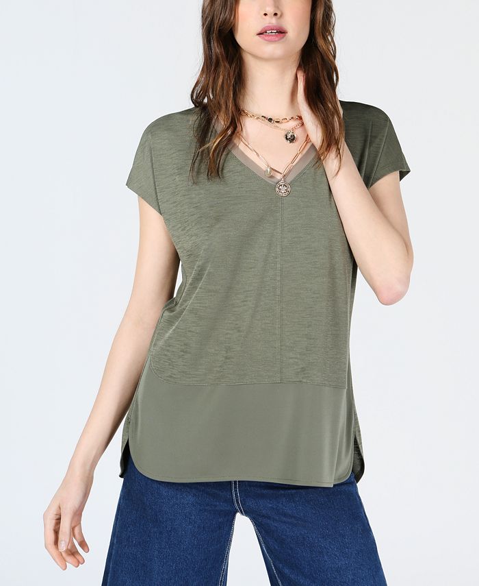 Bar III V Neck Mixed Media Mesh Top Created for Macy s Macy s