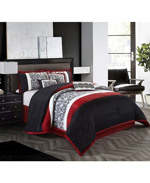 Nanshing Aubrey 7 Piece Reversible Comforter Set Black Red