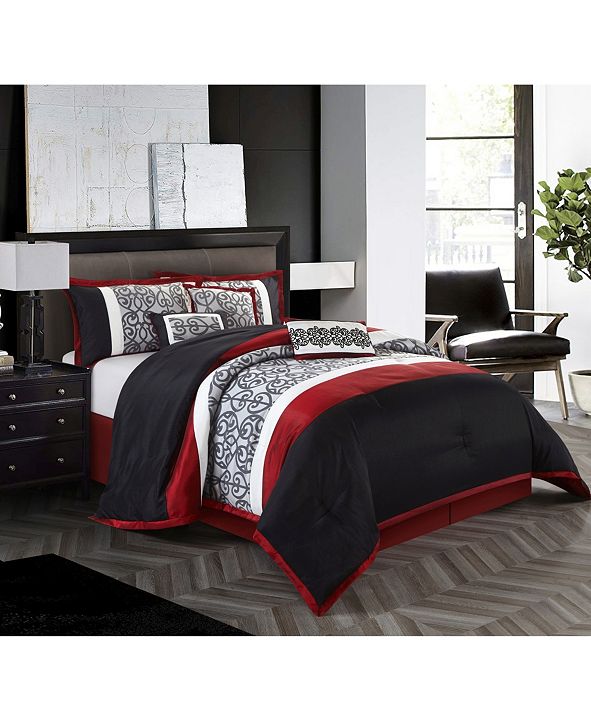 Nanshing Aubrey 7 Piece Reversible Comforter Set Black Red King Reviews Home Macy S