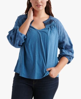 Lucky Brand - Cotton Plus Size Embroidered Top