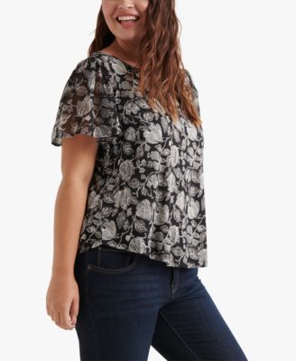 Lucky Brand - Plus Size Floral-Print Back-Cutout Top