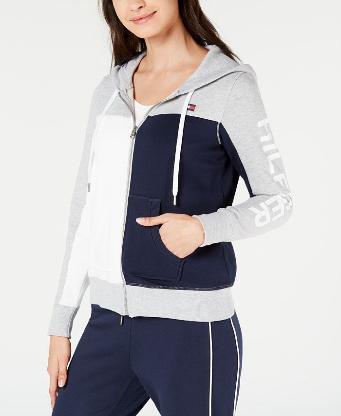 Tommy Hilfiger Women's Zip Front Colorblocked Hoodie Pink Size Large main image 1