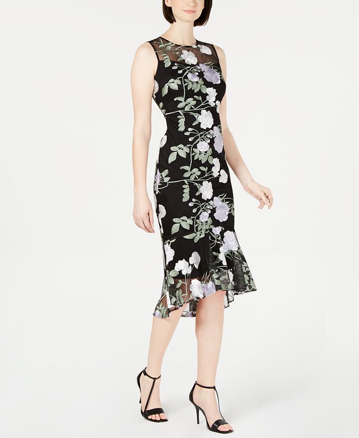 Calvin Klein Petite Embroidered Floral Flounce Dress - Macy's
