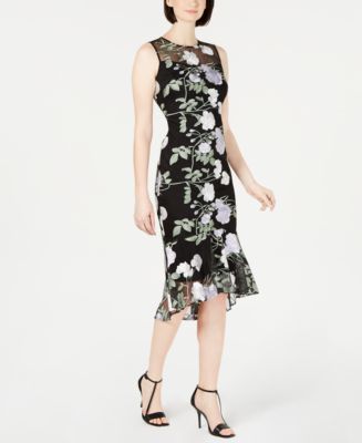 Calvin Klein Embroidered Floral Flounce Dress - Macy's