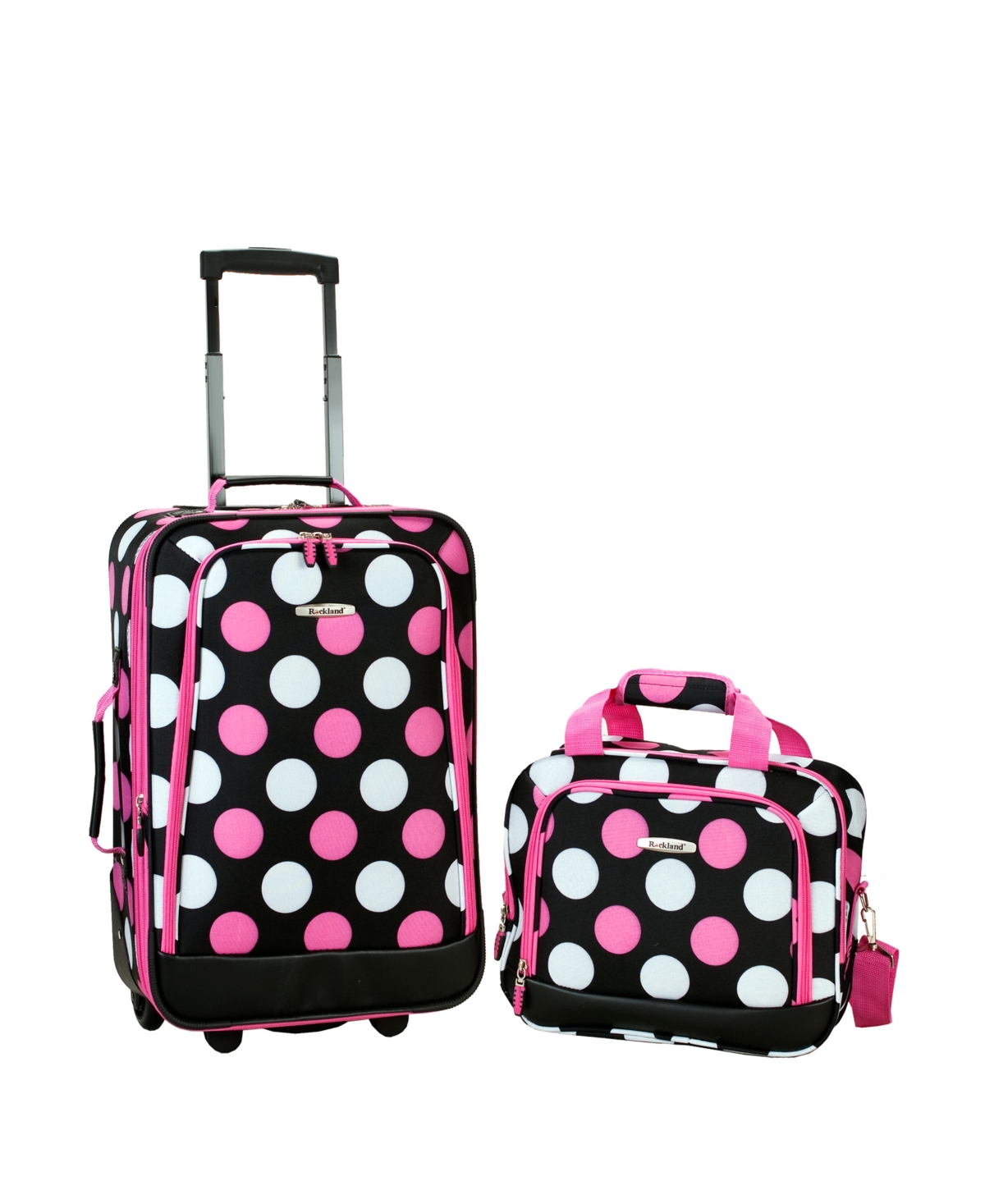 Rockland 2-pc. Pattern Softside Luggage Set In Pink  White Dots On Black