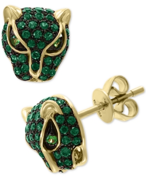 image of Effy Emerald (3/4 ct. t.w.) and Tsavorite Accent Panther Stud Earrings in 14k Gold