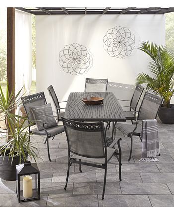 Agio - Vintage II Outdoor Cast Aluminum 7-Pc. Dining Set (72" x 38" Table, 4 Sling Dining Chairs & 2 Sling Swivel Chairs), Created for Macy's