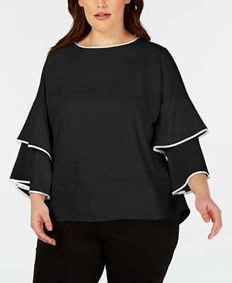 Calvin Klein Plus Size Tiered-Sleeve Top - Macy's