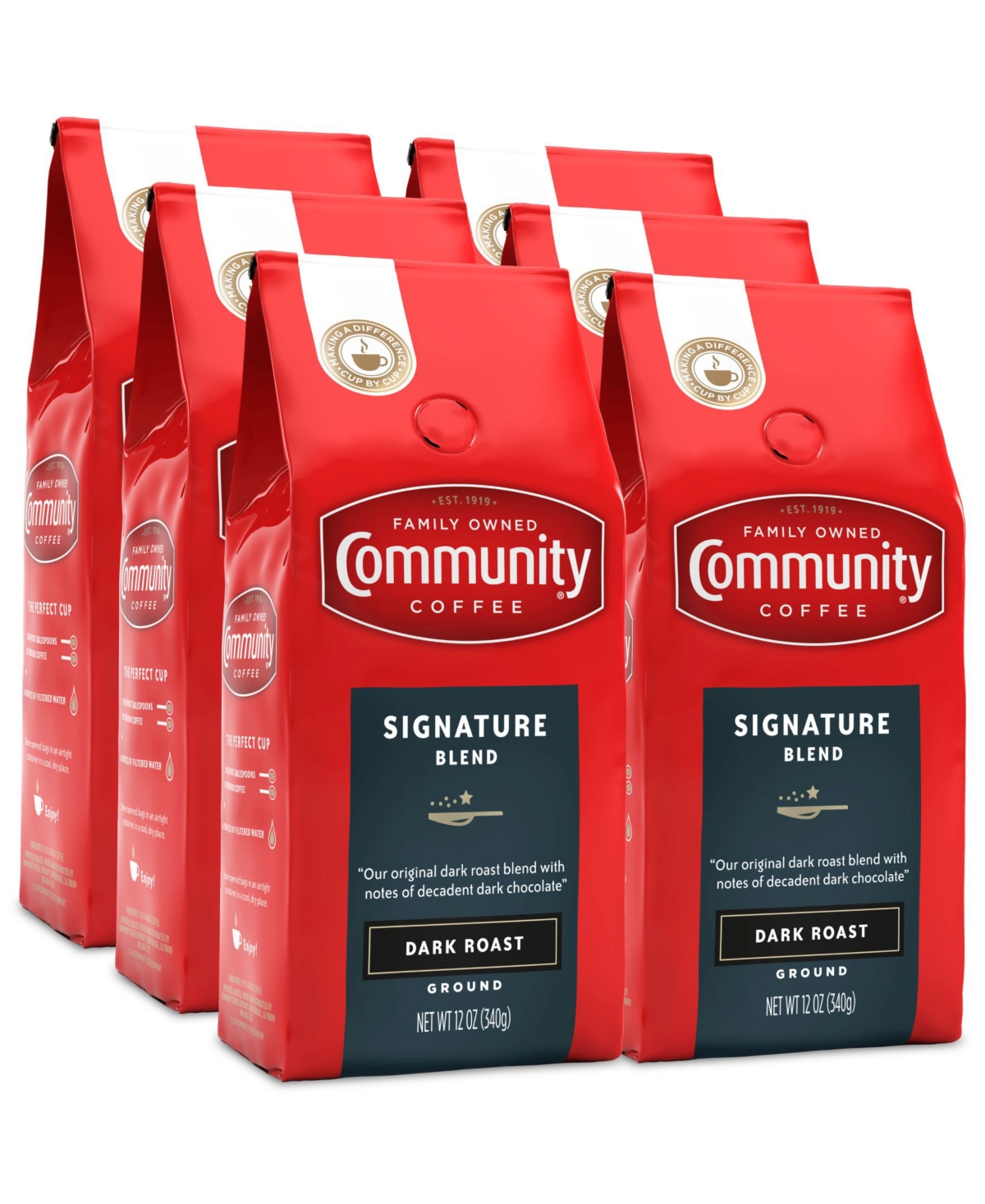 Signature Blend Dark Roast Premium Ground Coffee, 12 Oz - 6 Pack