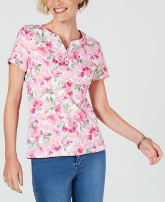 Karen Scott Petite Leopard Print Henley Top main image 1