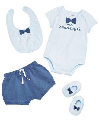 First Impressions Baby Boys Mr. Wonderful Bodysuit, Bib, Shorts & Booties Separates, Created for Macy's 