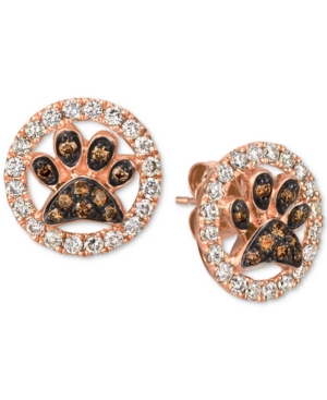 image of Le Vian Chocolate (1/5 ct. t.w.) and Nude (5/8 ct. t.w.) Diamond Paw Earrings in 14k Rose Gold