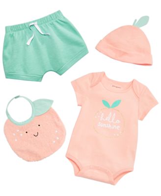 First Impressions Baby Girls Orange Bodysuit, Shorts, Big & Cap Separates, Created for Macy's 