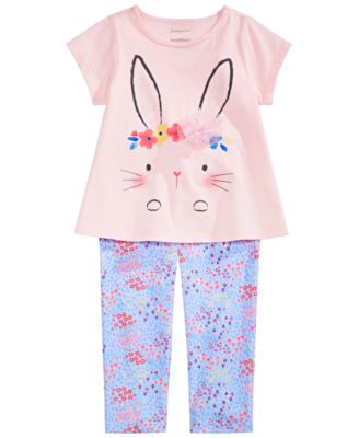 First Impressions Baby Girls Bunny T-Shirt & Mini Floral-Print Leggings Separates, Created for Macy's 