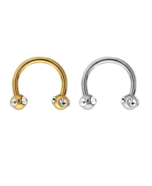 image of Bodifine Stainless Steel Crystal Eyebrow Hoops Set of 2