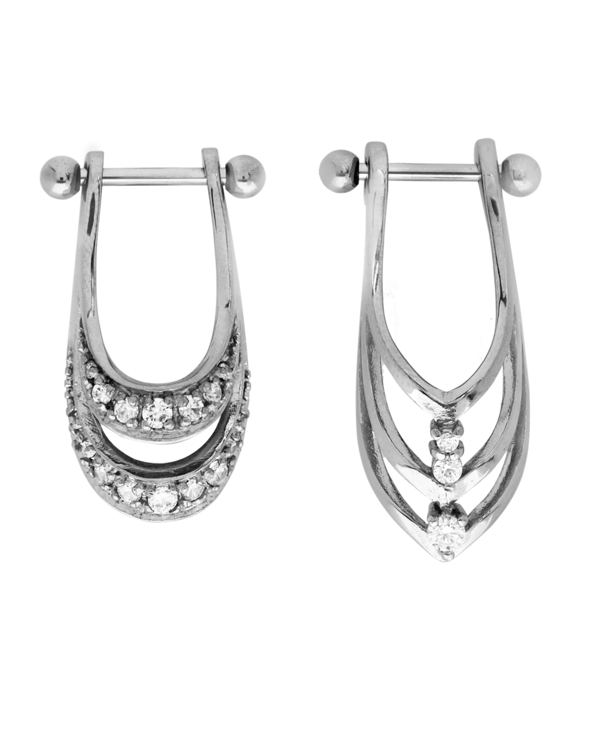 Bodifine Stainless Steel Set of 2 Crystal Shield Helix Bars - Silver