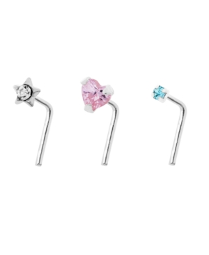 image of Bodifine Sterling Silver Set of 3 Cz Nose Studs